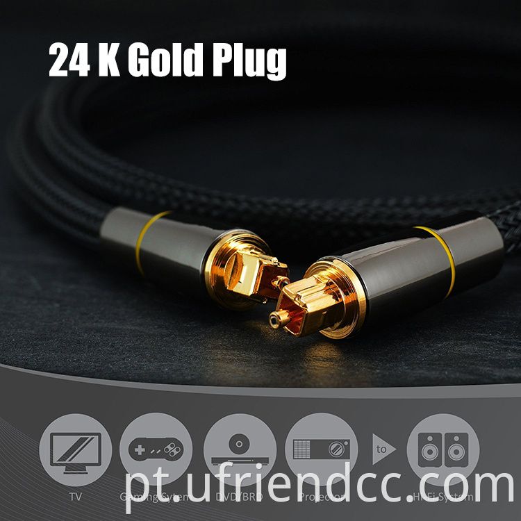 Alta qualidade Plug de ouro de 24k 1m Fibra digital Cabo de toslink de áudio óptico